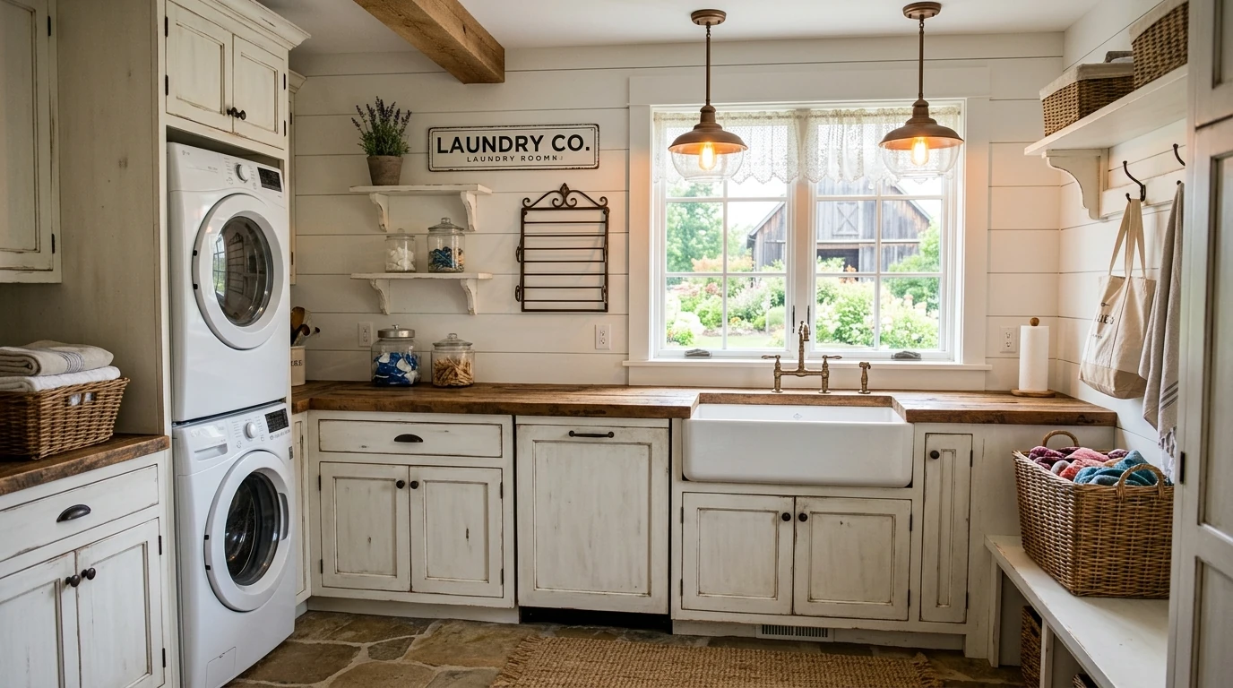 13 Charming Farmhouse Laundry Room Ideas with Rustic Warmth