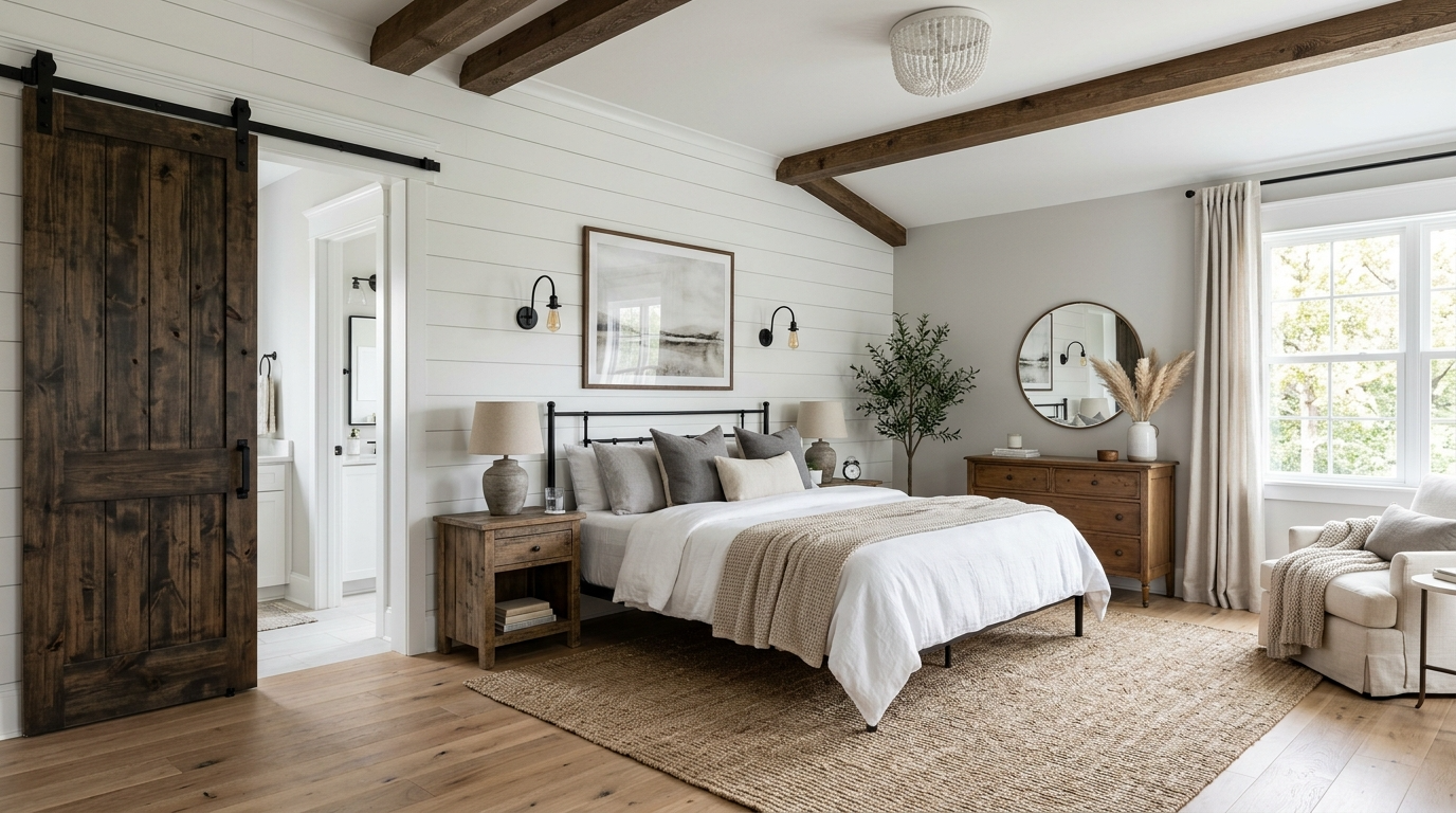 Modern Farmhouse Bedroom Ideas for Rustic Comfort idea 4