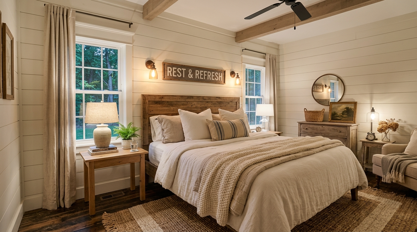 Modern Farmhouse Bedroom Ideas for Rustic Comfort idea 12