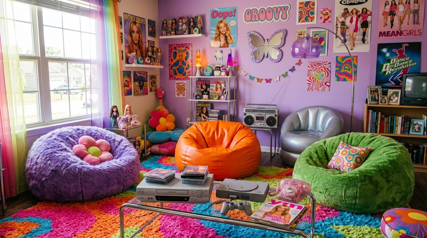 Nostalgic Y2K Living Room Ideas with Retro Flair idea 3