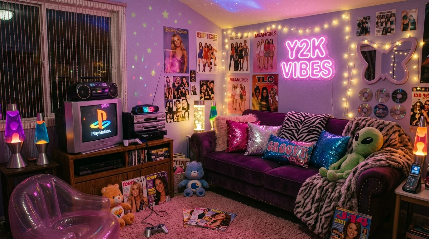 Nostalgic Y2K Living Room Ideas with Retro Flair idea 5