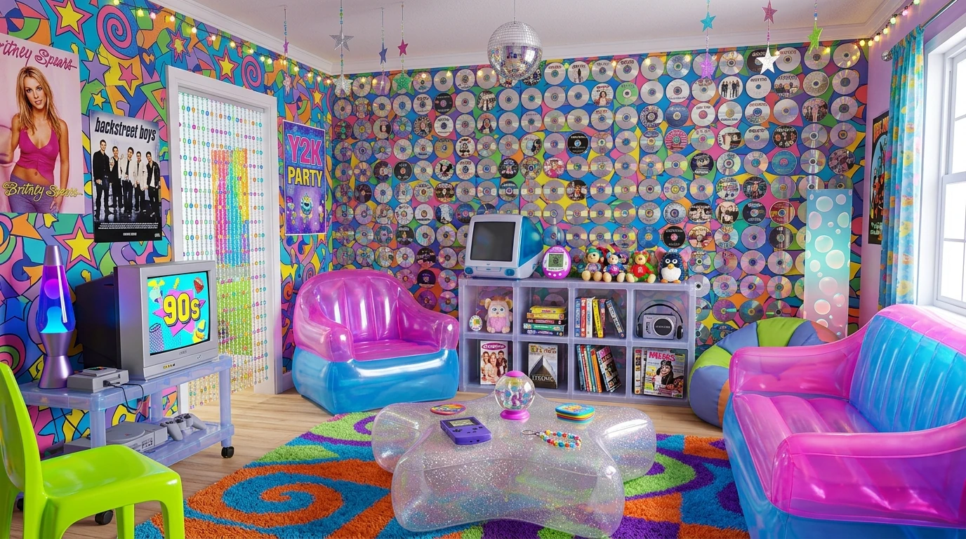 Nostalgic Y2K Living Room Ideas with Retro Flair idea 6