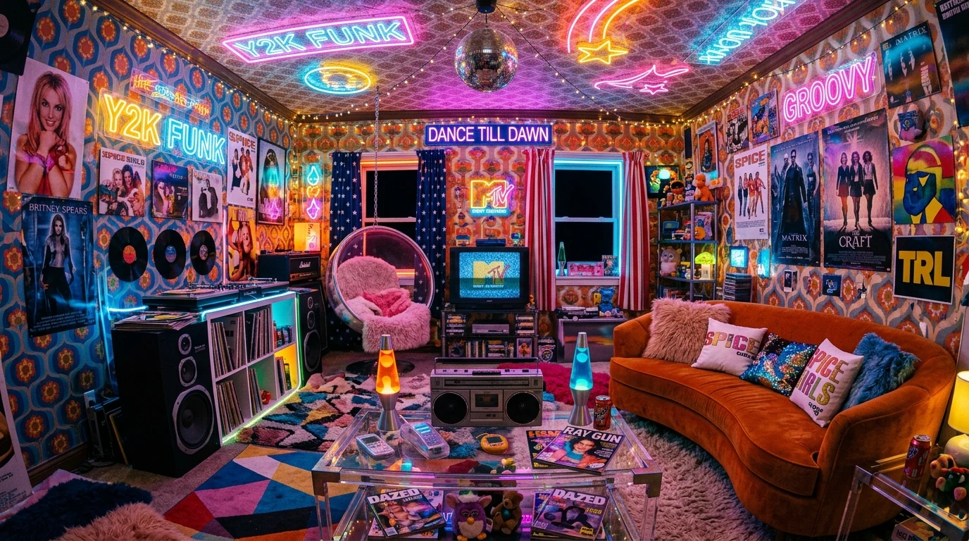Nostalgic Y2K Living Room Ideas with Retro Flair idea 12